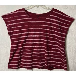 Fresh Produce Womens T-Shirt Size One Size Burgundy Pink Striped Cap Sleeve